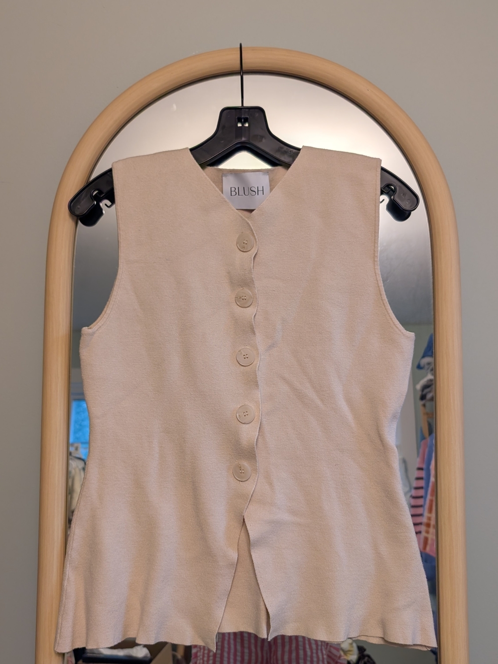 Sleeveless Button-Front Cream Vest Top
